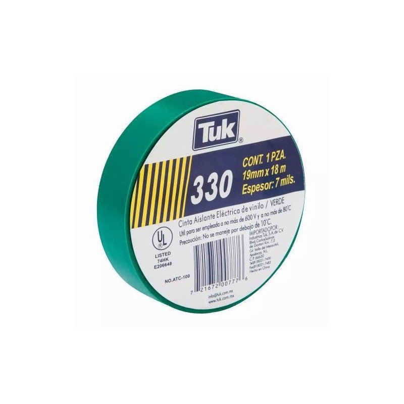 Cinta Aislante 19X18 Vinil Verde 330-345302