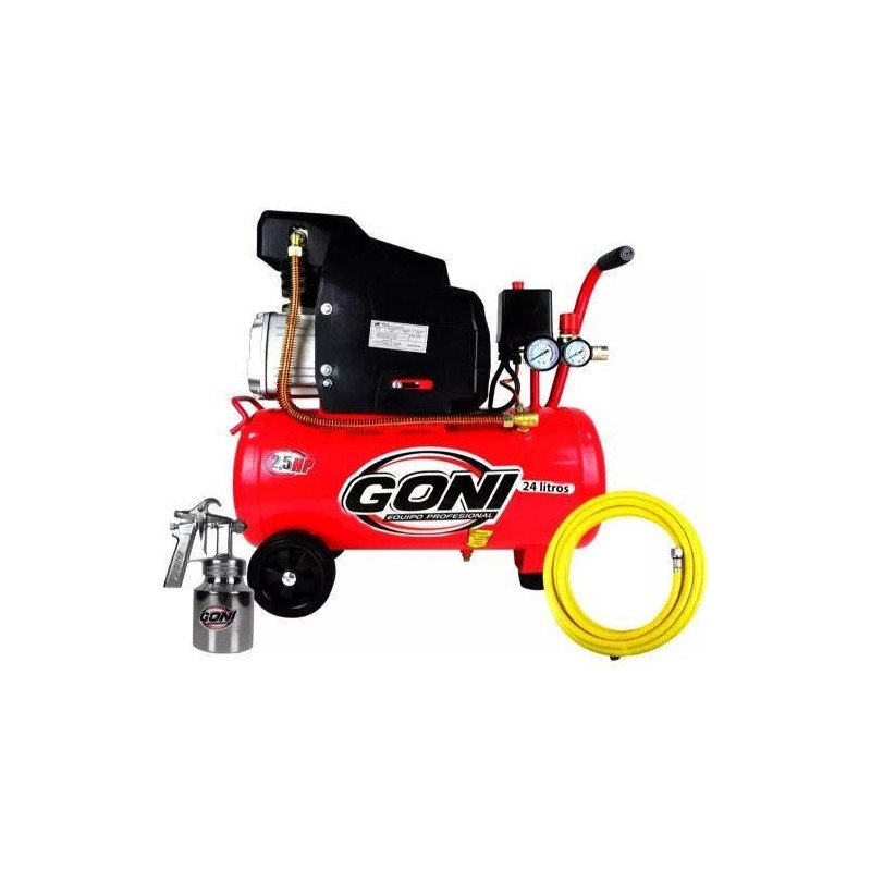 Compresor Moto Lubricado 120V 3450 Rpm 2.0 Hp 24 Lt. Horizontal + Manguera 170 + Pistola 28Vinilica-930P