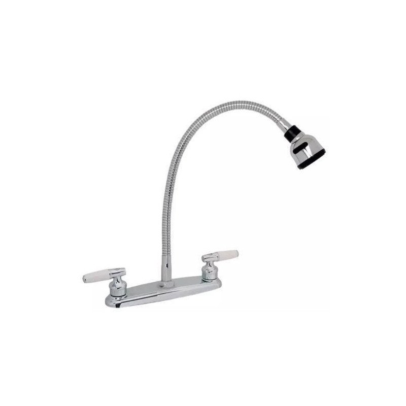 Mezcladora Para Fregadero 8 Cuello Flexible Cubierta, Manerales Cruceta, Cartucho Ceramico Cromo-8IPF
