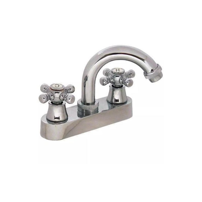 Mezcladora Para Lavabo 4 Cubierta, Manerales Cruceta, Cartucho Ceramico, Cuerpo De Bronce Cromo-21PH