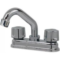 Mezcladora Para Lavabo 4 Tauro Cubierta, Manerales, Cartucho Ceramico Entrada Estrias Cromo-24CT