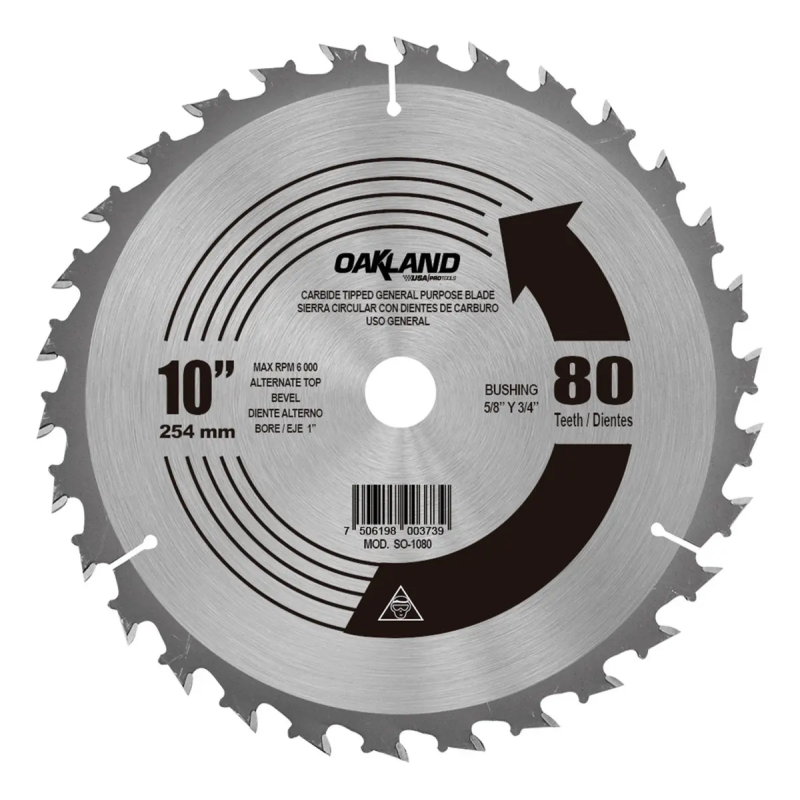 Sierra Circular 10X3/4-5/8 80 Dientes Carburo De Tungsteno-OAK SO-1080