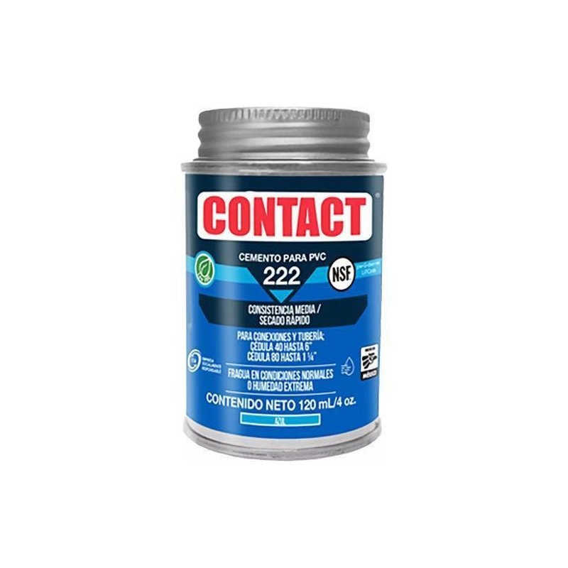 Cemento Para Pvc 120 Ml 4 Oz Azul Secado Rapido Etiqueta Azul Contact 222-Z-22201