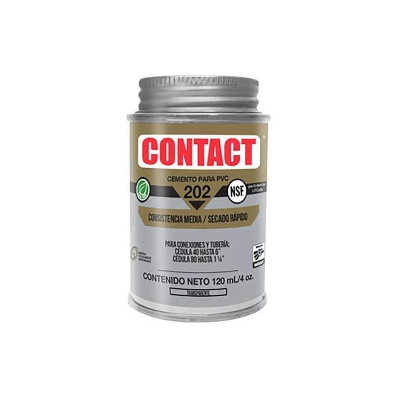 Cemento Para Pvc 120 Ml 4 Oz Transparente Etiqueta Dorada Contact 202-Z-20201 Cemento Para Pvc 120 Ml 4 Oz Transparente Etiqueta Dorada Contact 202-Z-20201