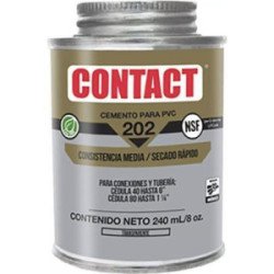 Cemento Para Pvc 240 Ml 8 Oz Transparente Etiqueta Dorada Contact 202-Z-20202